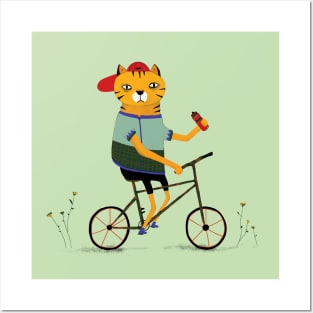 cat on bike Posters and Art